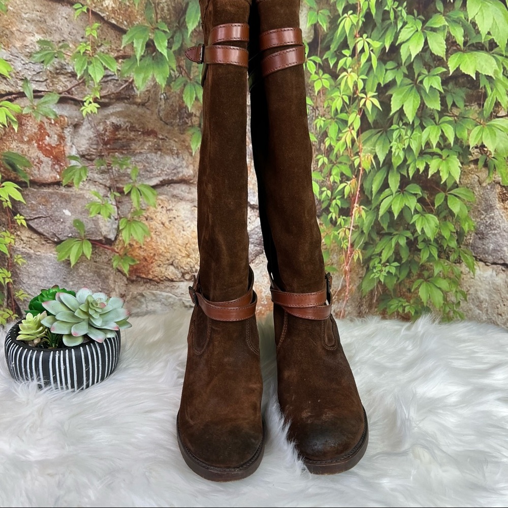 FRYE Oiled Brown Leather Classic Jane Heritage Strappy Boots, 6.5B - Picture 11 of 14